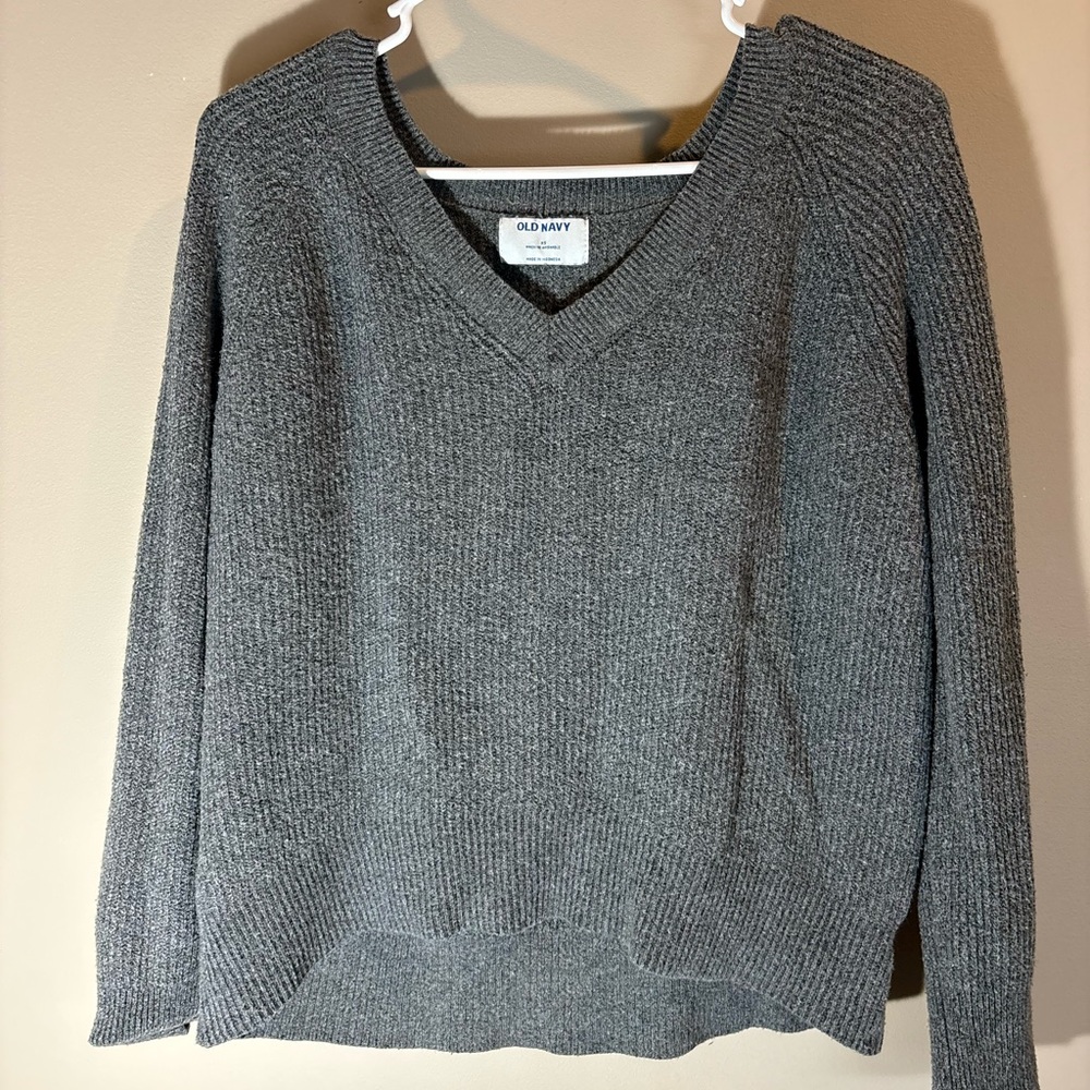 Old Navy Heathered Charcoal V-Neck Sweater
